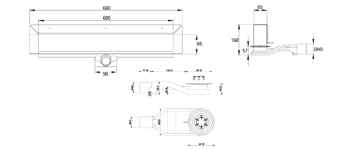 Caniveau de douche sur Paroi Inox AISI304